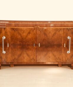 Art Deco, Sideboard, Credenza, Walnut, Serpentine doors, interiordesign, interior, furniture, antiques, chrome, buffet, storage, design