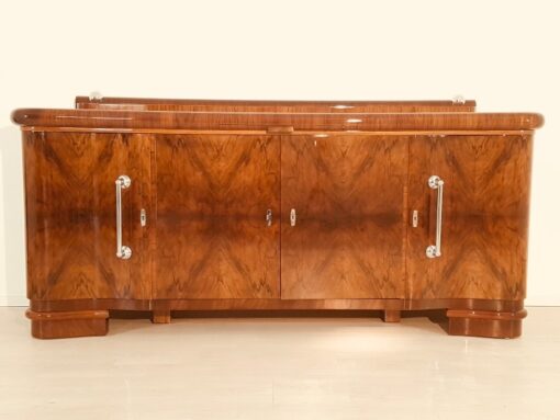 Art Deco, Sideboard, Credenza, Walnut, Serpentine doors, interiordesign, interior, furniture, antiques, chrome, buffet, storage, design