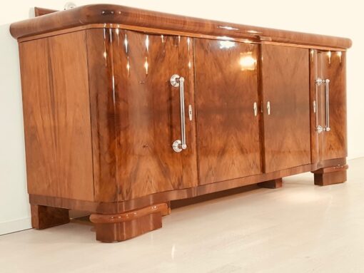 Art Deco, Sideboard, Credenza, Walnut, Serpentine doors, interiordesign, interior, furniture, antiques, chrome, buffet, storage, design