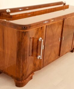 Art Deco, Sideboard, Credenza, Walnut, Serpentine doors, interiordesign, interior, furniture, antiques, chrome, buffet, storage, design