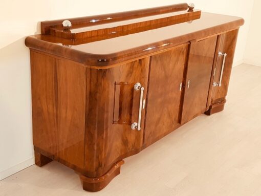 Art Deco, Sideboard, Credenza, Walnut, Serpentine doors, interiordesign, interior, furniture, antiques, chrome, buffet, storage, design