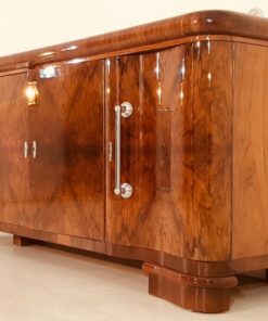 Art Deco, Sideboard, Credenza, Walnut, Serpentine doors, interiordesign, interior, furniture, antiques, chrome, buffet, storage, design