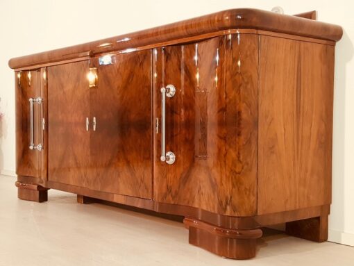 Art Deco, Sideboard, Credenza, Walnut, Serpentine doors, interiordesign, interior, furniture, antiques, chrome, buffet, storage, design