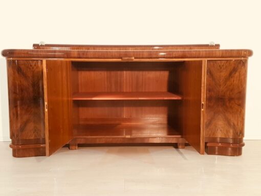 Art Deco, Sideboard, Credenza, Walnut, Serpentine doors, interiordesign, interior, furniture, antiques, chrome, buffet, storage, design