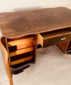 Art Deco, desk, design, curved, walnut, wood, frenc, original, partnerdesk, interior design, vintage, 1930s, living room, office, restoration