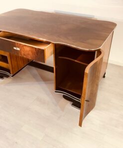 Art Deco, desk, design, curved, walnut, wood, frenc, original, partnerdesk, interior design, vintage, 1930s, living room, office, restoration