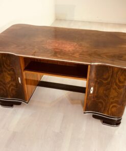 Art Deco, desk, design, curved, walnut, wood, frenc, original, partnerdesk, interior design, vintage, 1930s, living room, office, restoration