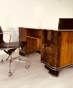 Art Deco, desk, design, curved, walnut, wood, frenc, original, partnerdesk, interior design, vintage, 1930s, living room, office, restoration