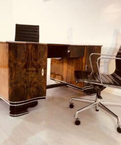 Art Deco, desk, design, curved, walnut, wood, frenc, original, partnerdesk, interior design, vintage, 1930s, living room, office, restoration