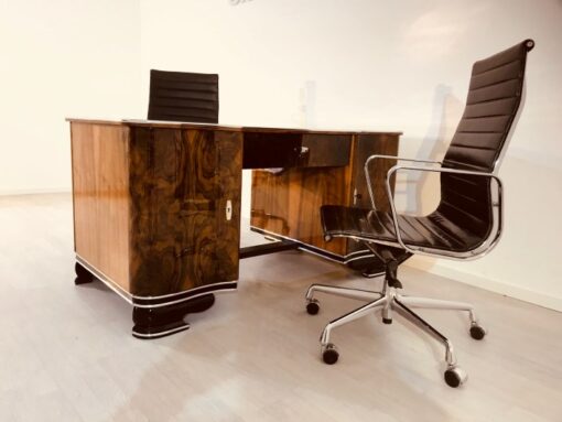 Art Deco, desk, design, curved, walnut, wood, frenc, original, partnerdesk, interior design, vintage, 1930s, living room, office, restoration