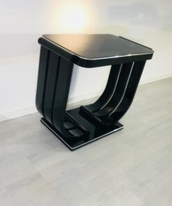 Art Deco, Furniture, Console, Table, Piano lacquer, high gloss finsih, design, interior, interiordesign, curved edges, chrome elements, living room