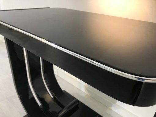 Art Deco, Furniture, Console, Table, Piano lacquer, high gloss finsih, design, interior, interiordesign, curved edges, chrome elements, living room