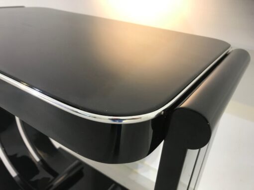 Art Deco, Furniture, Console, Table, Piano lacquer, high gloss finsih, design, interior, interiordesign, curved edges, chrome elements, living room