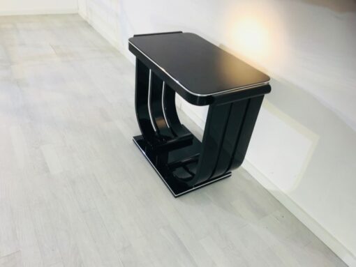 Art Deco, Furniture, Console, Table, Piano lacquer, high gloss finsih, design, interior, interiordesign, curved edges, chrome elements, living room