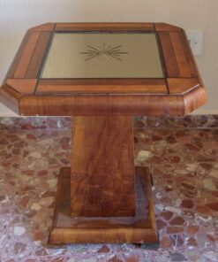 Art Deco, side table, mirrored table top, square walnut foot, unique grain, interiordesign, furnituredesign, eight corners, luxurious