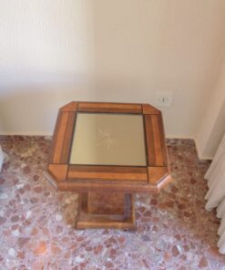 Art Deco, side table, mirrored table top, square walnut foot, unique grain, interiordesign, furnituredesign, eight corners, luxurious