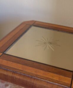 Art Deco, side table, mirrored table top, square walnut foot, unique grain, interiordesign, furnituredesign, eight corners, luxurious