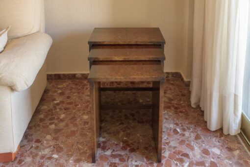 Art Deco, furniture, nesting tables, vintage, oak wood, antique, spain, 1920s, grain, simple but elegant desing, living room, stacking