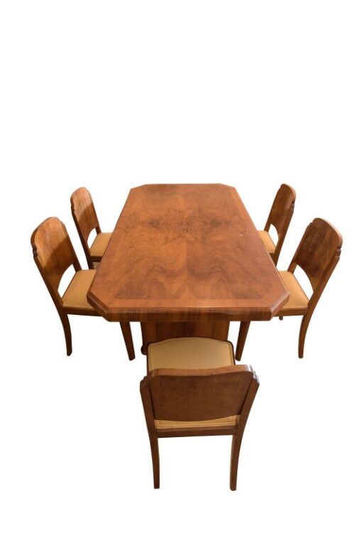 Art Deco, dining table, walnut wood, design, interior, grain, original, spain, 1920s, antique, vintage, table, dining set, living room