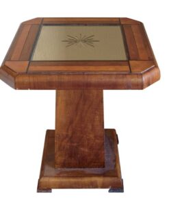 Art Deco, side table, mirrored table top, square walnut foot, unique grain, interiordesign, furnituredesign, eight corners, luxurious