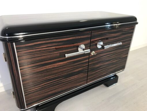 Art Deco, Commode, Macassar, Design, Interiordesign, Chrome, handles, details, furniture, storage, small, petite, elegant, living room, antiques