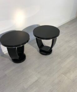 Black Side Tables Art Deco, Pianolacquer, Design, Interiordesign, Home Decoration, Pair, Luxuiorus, Decor, Pair, Chrome bars