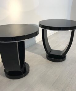 Black Side Tables Art Deco, Pianolacquer, Design, Interiordesign, Home Decoration, Pair, Luxuiorus, Decor, Pair, Chrome bars