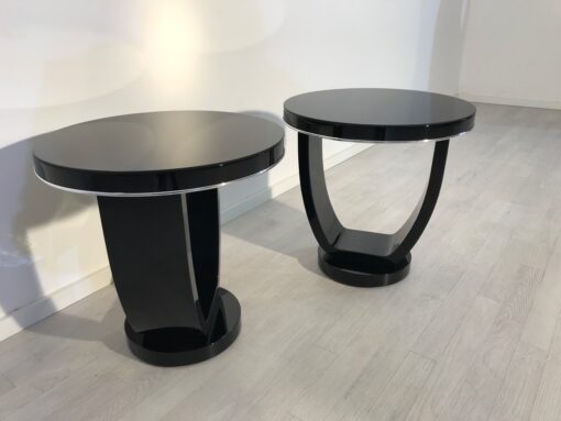 Black Side Tables Art Deco, Pianolacquer, Design, Interiordesign, Home Decoration, Pair, Luxuiorus, Decor, Pair, Chrome bars