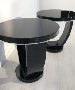 Black Side Tables Art Deco, Pianolacquer, Design, Interiordesign, Home Decoration, Pair, Luxuiorus, Decor, Pair, Chrome bars