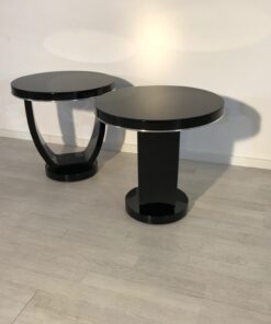 Black Side Tables Art Deco, Pianolacquer, Design, Interiordesign, Home Decoration, Pair, Luxuiorus, Decor, Pair, Chrome bars