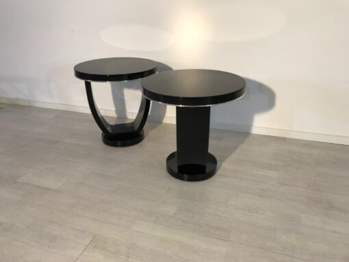 Black Side Tables Art Deco, Pianolacquer, Design, Interiordesign, Home Decoration, Pair, Luxuiorus, Decor, Pair, Chrome bars