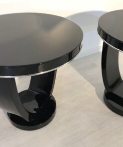 Black Side Tables Art Deco, Pianolacquer, Design, Interiordesign, Home Decoration, Pair, Luxuiorus, Decor, Pair, Chrome bars