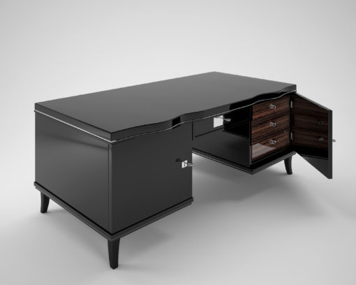 Art Deco Desk with Macassar Drawers, Design, furniture, luxurious, art, black, pinao lacquer, drawers, style, interior design, home decor