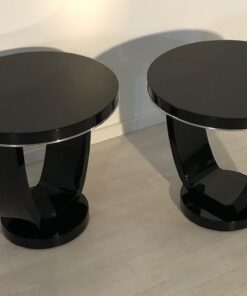 Black Side Tables Art Deco, Pianolacquer, Design, Interiordesign, Home Decoration, Pair, Luxuiorus, Decor, Pair, Chrome bars