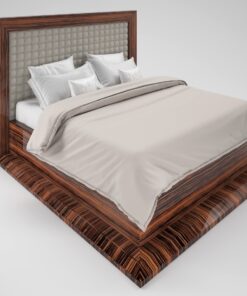 Art Deco desin macassar bed, bedframe, bedroom furniture, interior design, wood, leather, stiching, buttons, luxurious design,