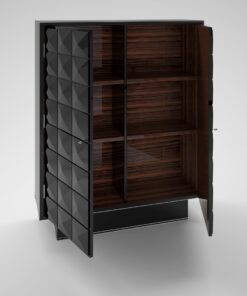 diamond pattern black lacquer cabinet, check pattern, macassar, veneer, high gloss, finish, piano lacquer, design, interior design, storage, unique