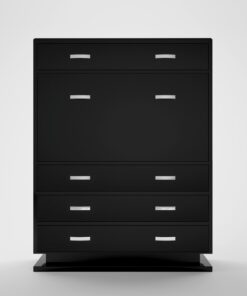 modern black lacquer secretary, bureau, high end, high gloss finish, drawers, chrome details, handles, macassar veneered interior, interior design