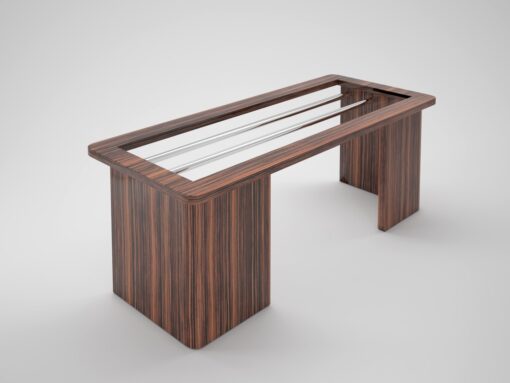 open design macassar desk, wood, office, interior design, interiors, office, steel, glass top, table, home design, decoration