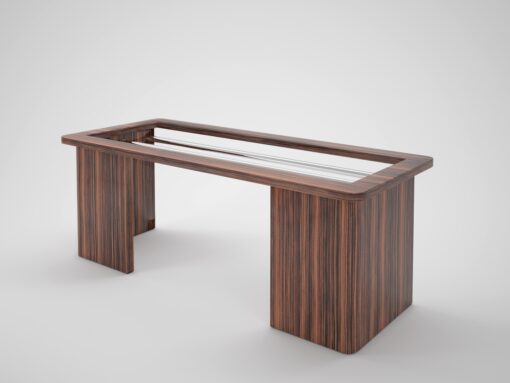 open design macassar desk, wood, office, interior design, interiors, office, steel, glass top, table, home design, decoration