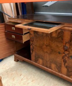 sideboard, unrestored, brown, great foot, veneer, antique, living room, elegant, pattern, luxury, large, stable, pattern, root wood