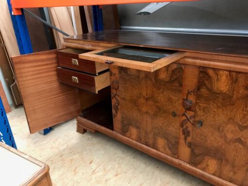 sideboard, unrestored, brown, great foot, veneer, antique, living room, elegant, pattern, luxury, large, stable, pattern, root wood