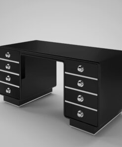 Art Deco Design Desk, High gloss black, chrome, knobs, luxury, office, interior design, table, chrome, drawers, file cabinet, made in Germany