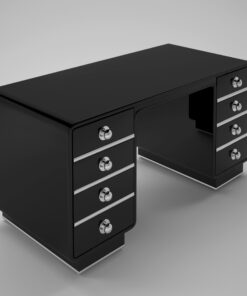 Art Deco Design Desk, High gloss black, chrome, knobs, luxury, office, interior design, table, chrome, drawers, file cabinet, made in Germany