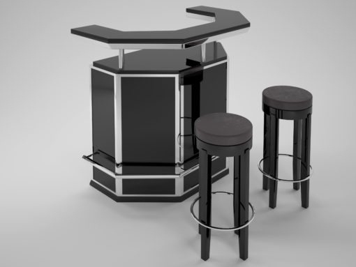 Black and Chrome Art Deco Bar, stooling, bar, design, interior design, steel, footrest, luxury, furniture, interior design