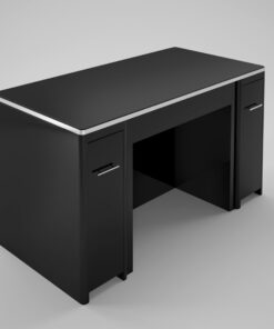 High Gloss Black desk with drawer front, lacquer, high end office furniture, chrome details, storage, file drawer, interior design