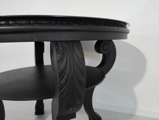 1920s Black Side Table with Lion Feet, matt, high gloss top, lacobel-glass, design, original, french, Art Deco, interior design