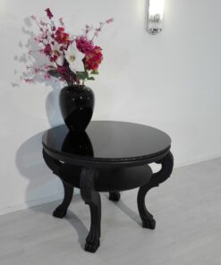 1920s Black Side Table with Lion Feet, matt, high gloss top, lacobel-glass, design, original, french, Art Deco, interior design