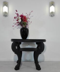 1920s Black Side Table with Lion Feet, matt, high gloss top, lacobel-glass, design, original, french, Art Deco, interior design