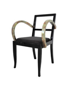 French Art Deco chair with beaten metal, gold, bronze, armrests, pianolacquer, seating, furniture, design, interior, luxurios, restoration, original