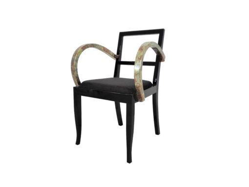 French Art Deco chair with beaten metal, gold, bronze, armrests, pianolacquer, seating, furniture, design, interior, luxurios, restoration, original